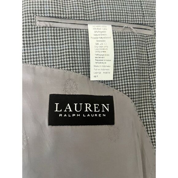 Ralph Lauren Black Label Grey Houndstooth Wool Blazer- Size 48R - Picture 6 of 8